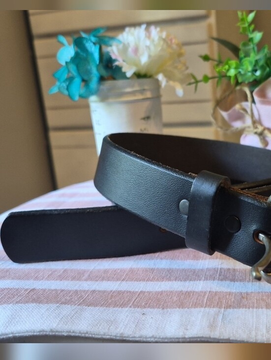 Other - Classic Black Leather Men’s Belt with Brass Buckle